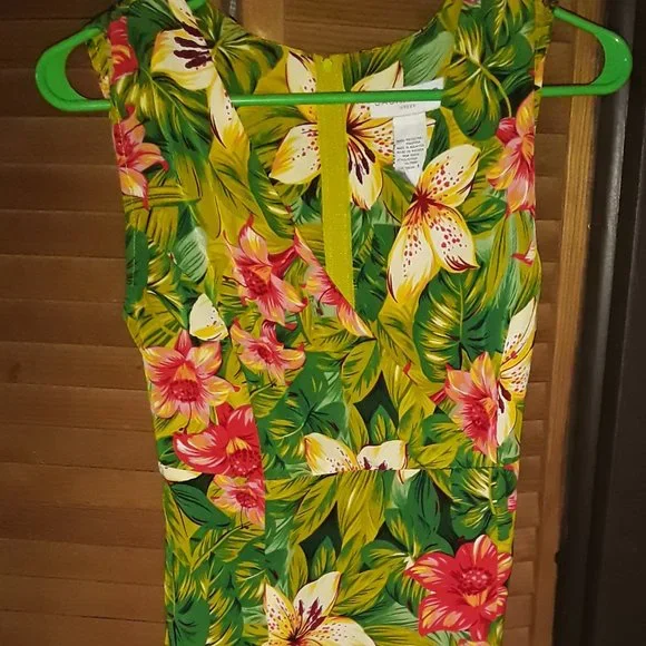 Sag Harbor SZ 8 Tropical V Neck Fitted Short Dress + Sparkle Shrug Vacay Cruise - Picture 2 of 10
